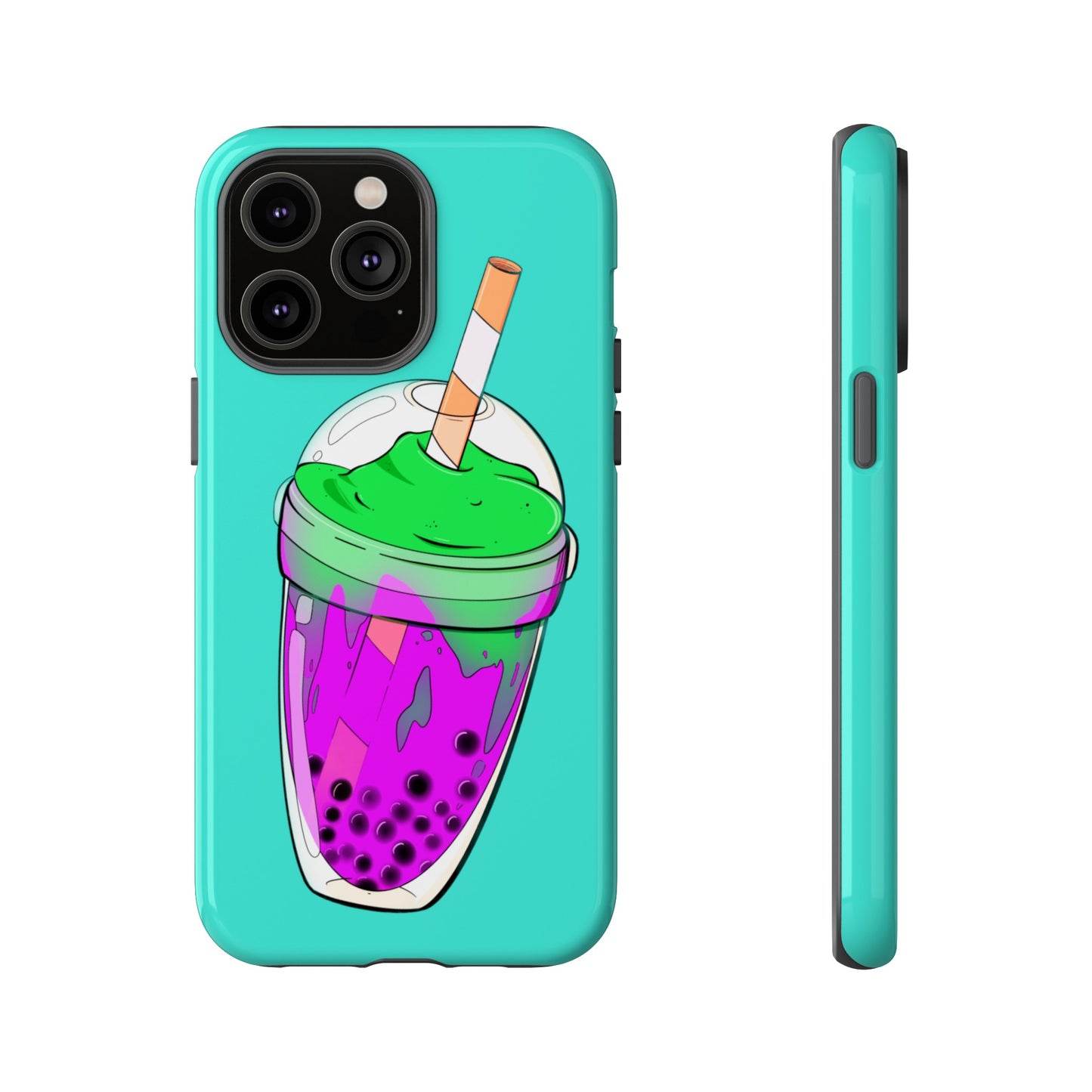 BUBBLE TEA Green/Purple, Blue background