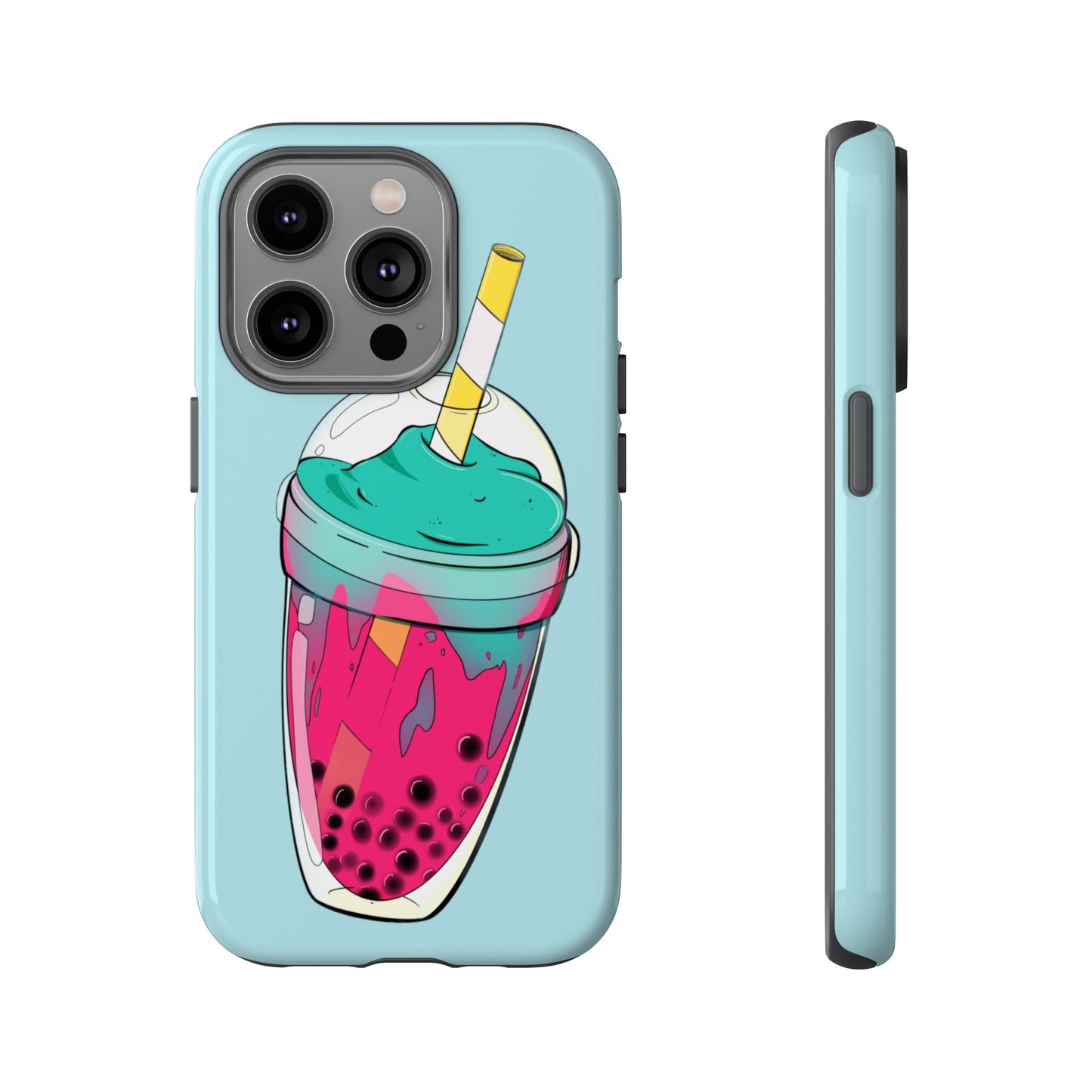 BUBBLE TEA Turquoise/Pink, Baby blue background