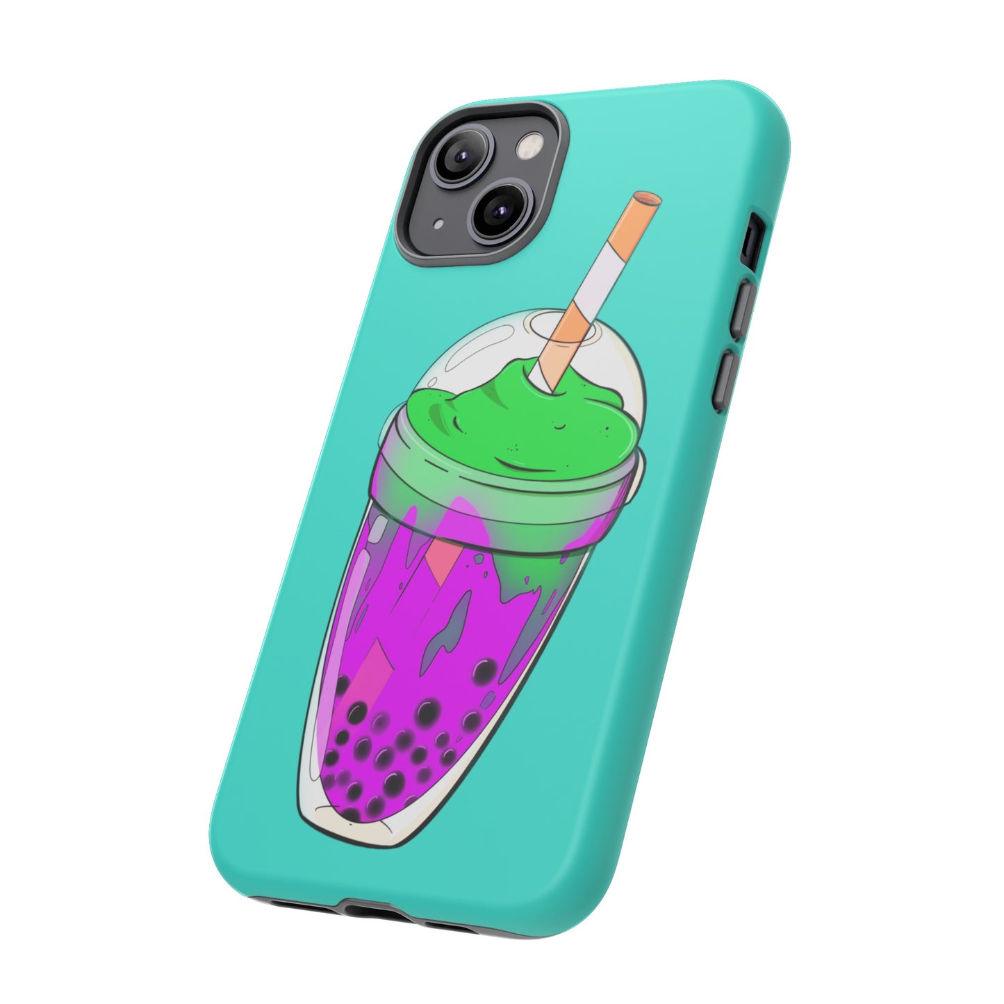 BUBBLE TEA Green/Purple, Blue background