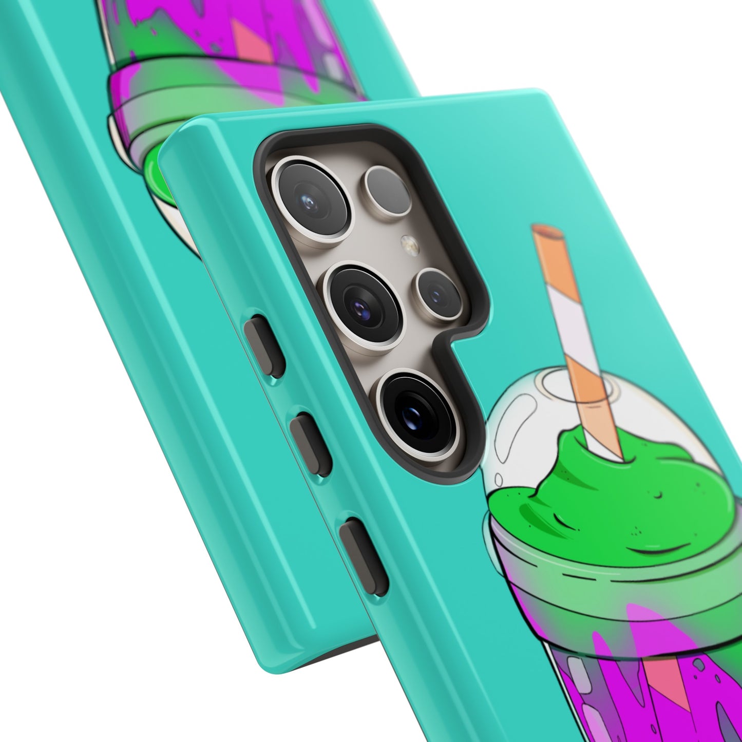 BUBBLE TEA Green/Purple, Blue background