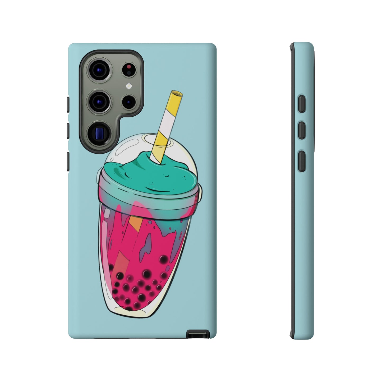 BUBBLE TEA Turquoise/Pink, Baby blue background