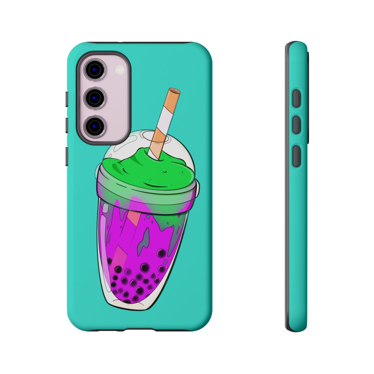 BUBBLE TEA Green/Purple, Blue background