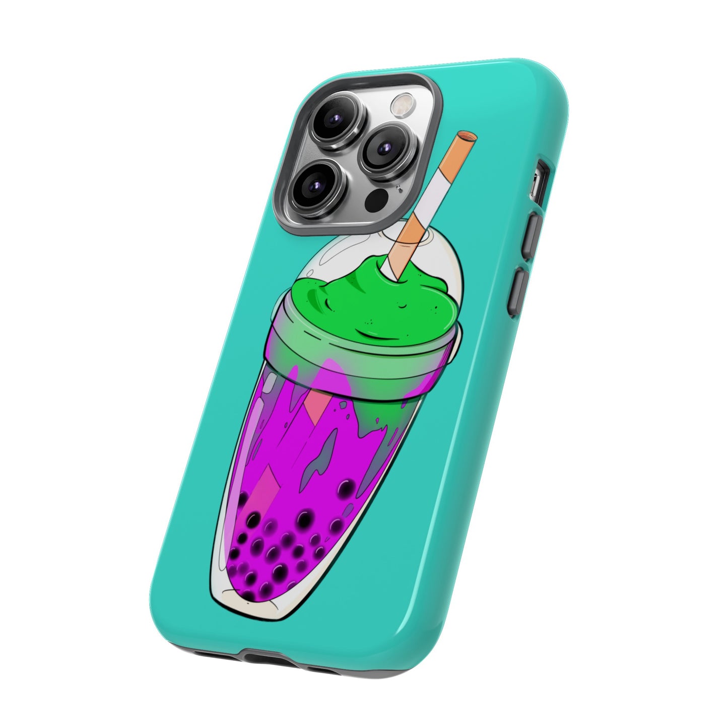 BUBBLE TEA Green/Purple, Blue background