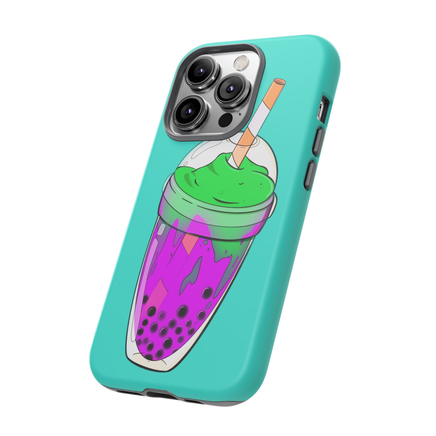 BUBBLE TEA Green/Purple, Blue background