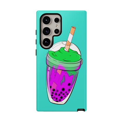 BUBBLE TEA Green/Purple, Blue background