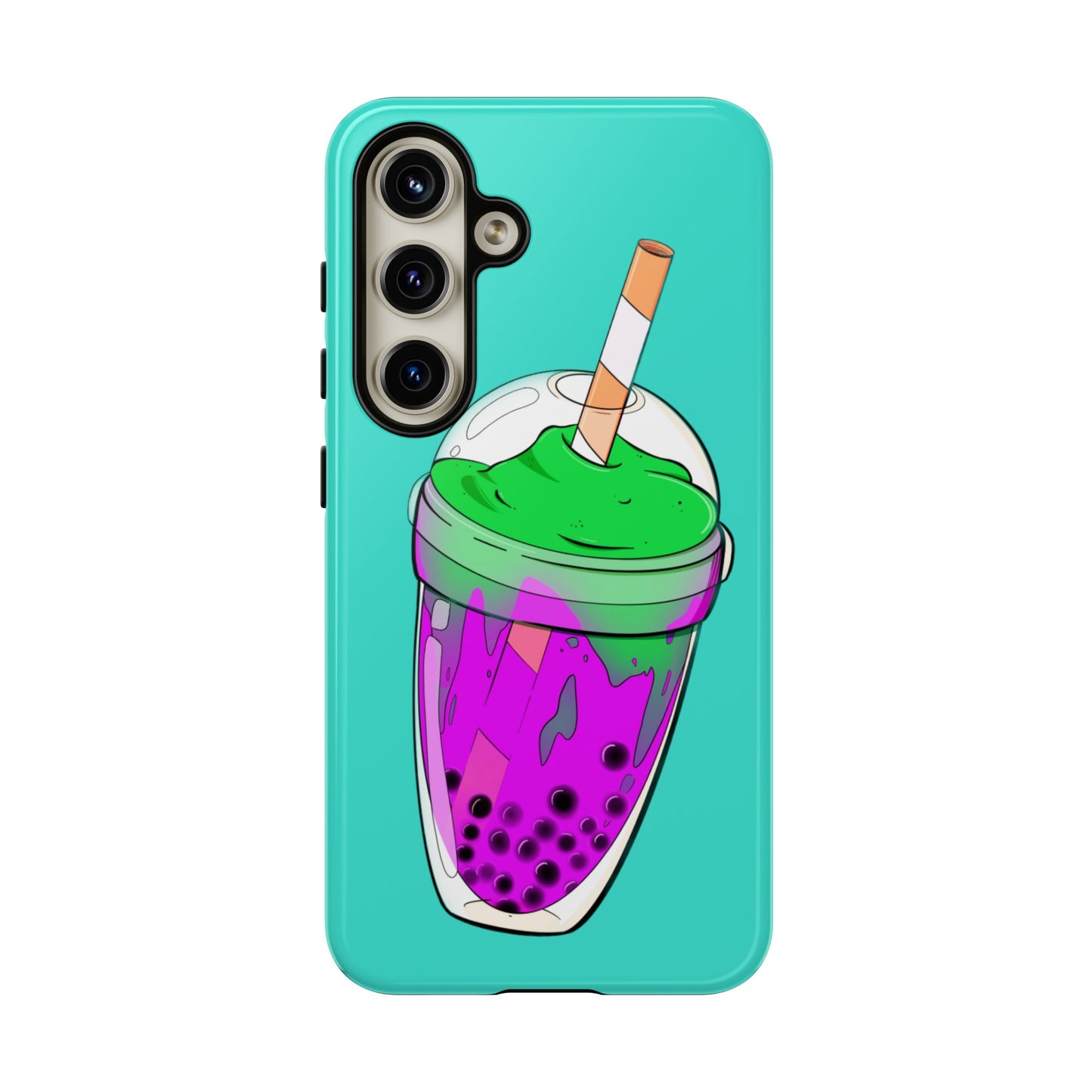 BUBBLE TEA Green/Purple, Blue background