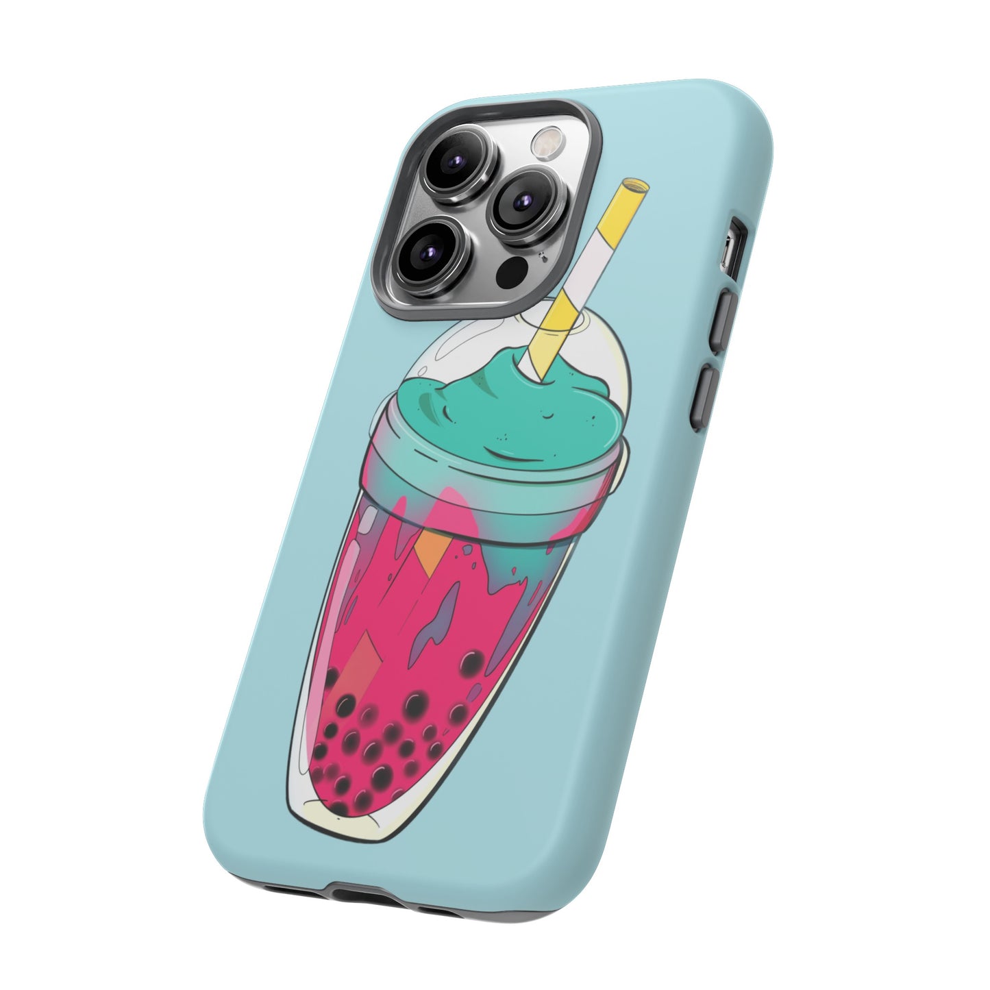 BUBBLE TEA Turquoise/Pink, Baby blue background