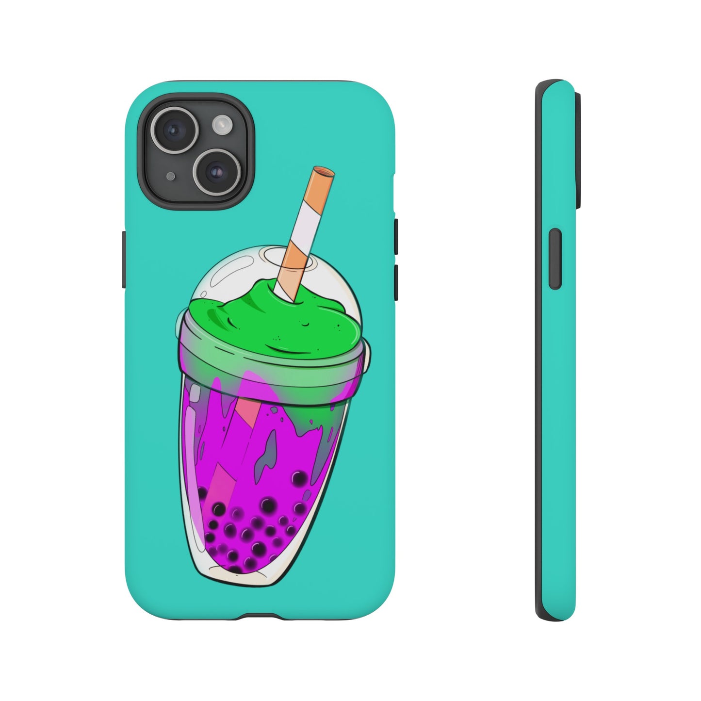 BUBBLE TEA Green/Purple, Blue background