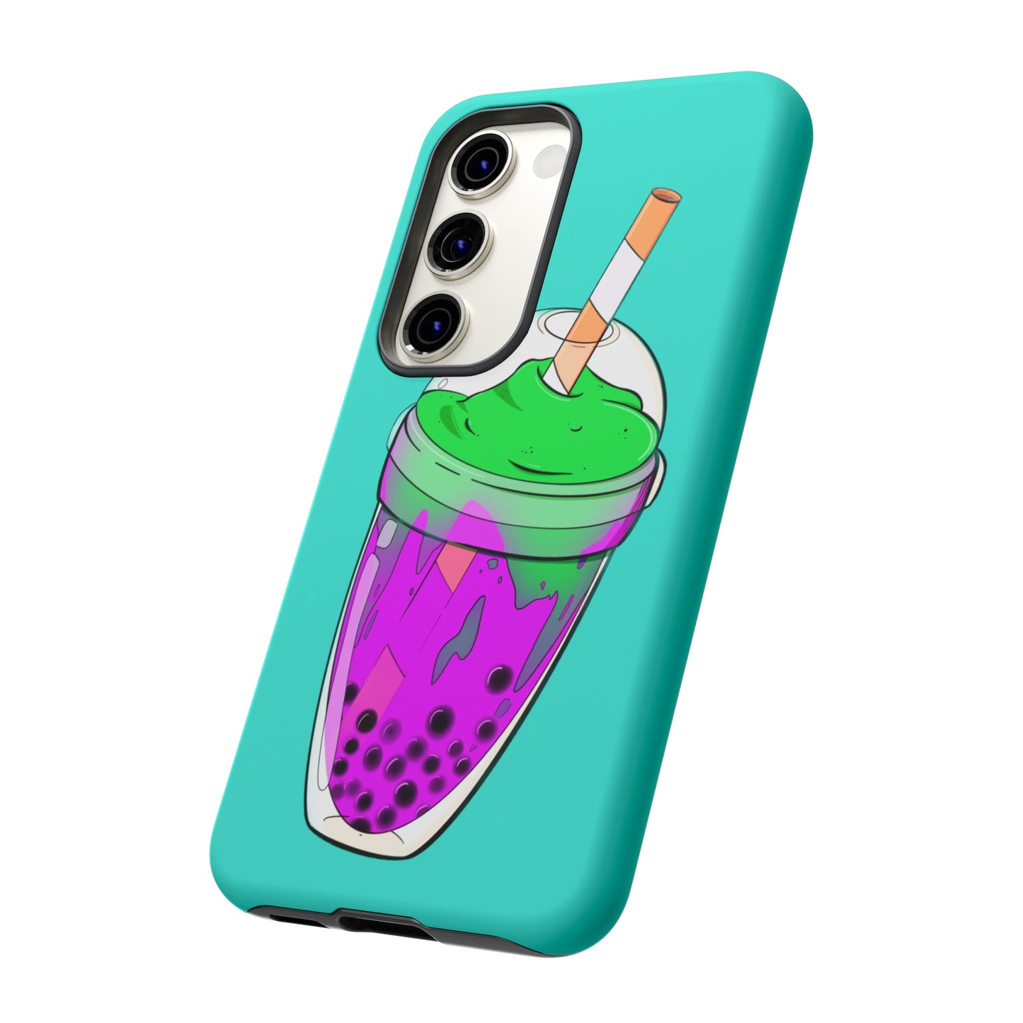 BUBBLE TEA Green/Purple, Blue background