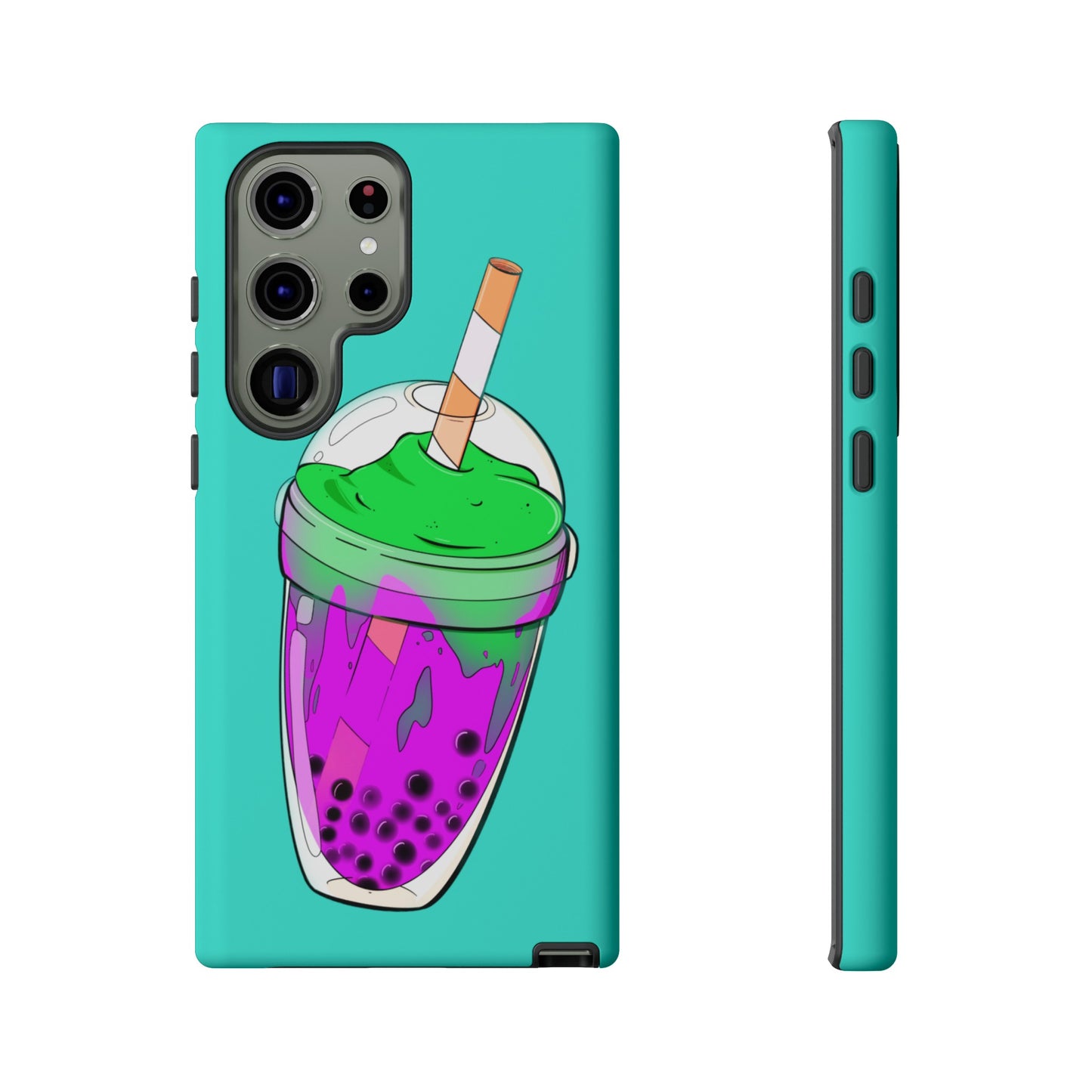 BUBBLE TEA Green/Purple, Blue background