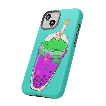 BUBBLE TEA Green/Purple, Blue background