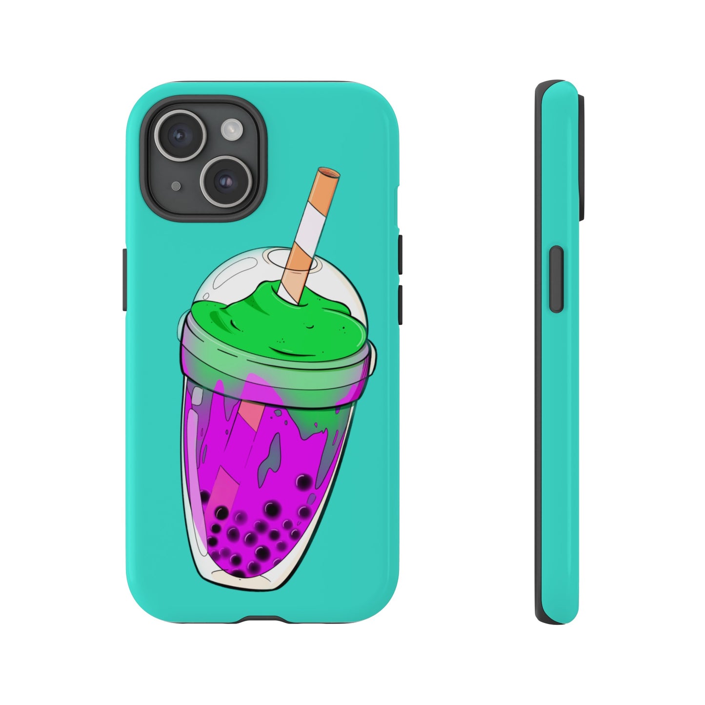 BUBBLE TEA Green/Purple, Blue background