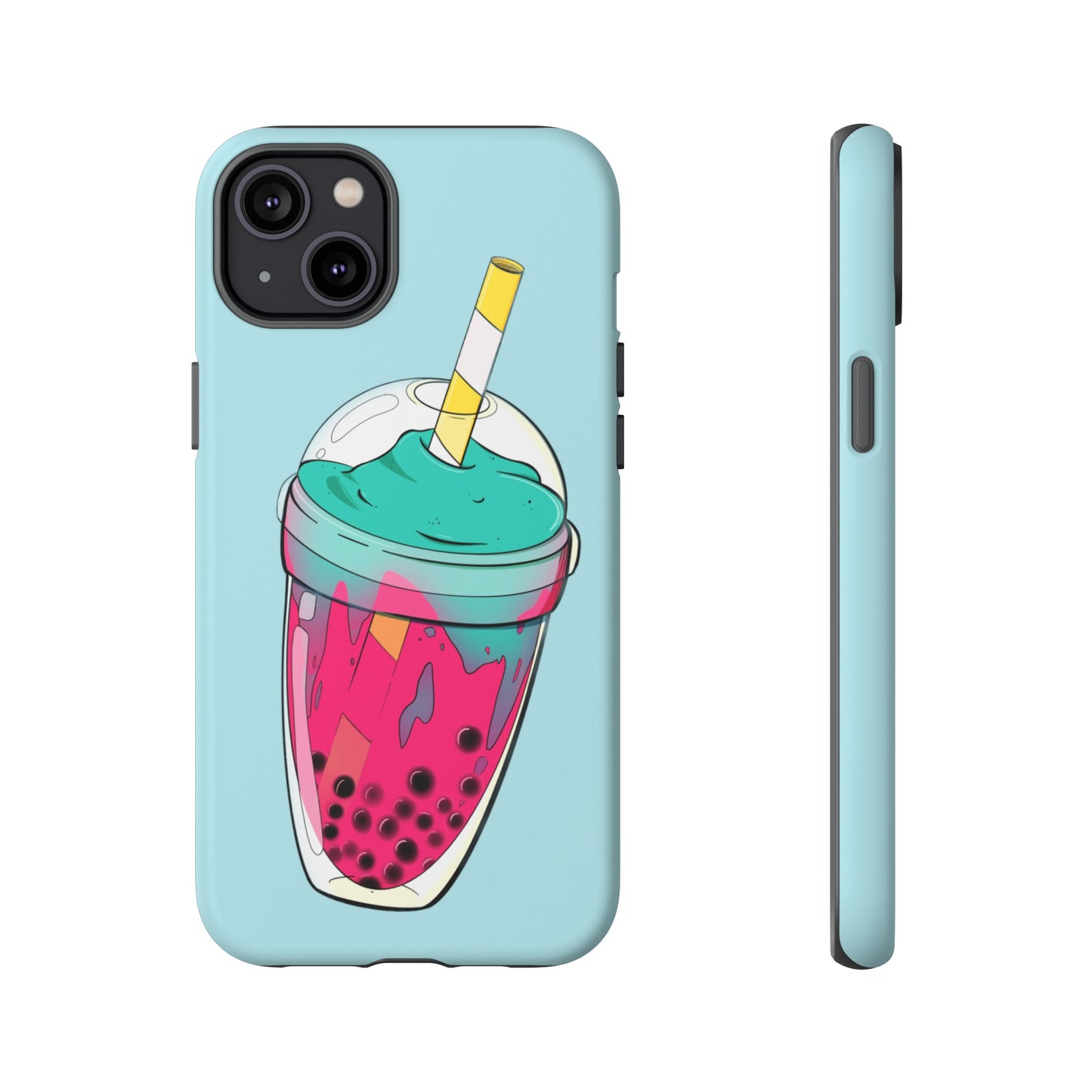 BUBBLE TEA Turquoise/Pink, Baby blue background