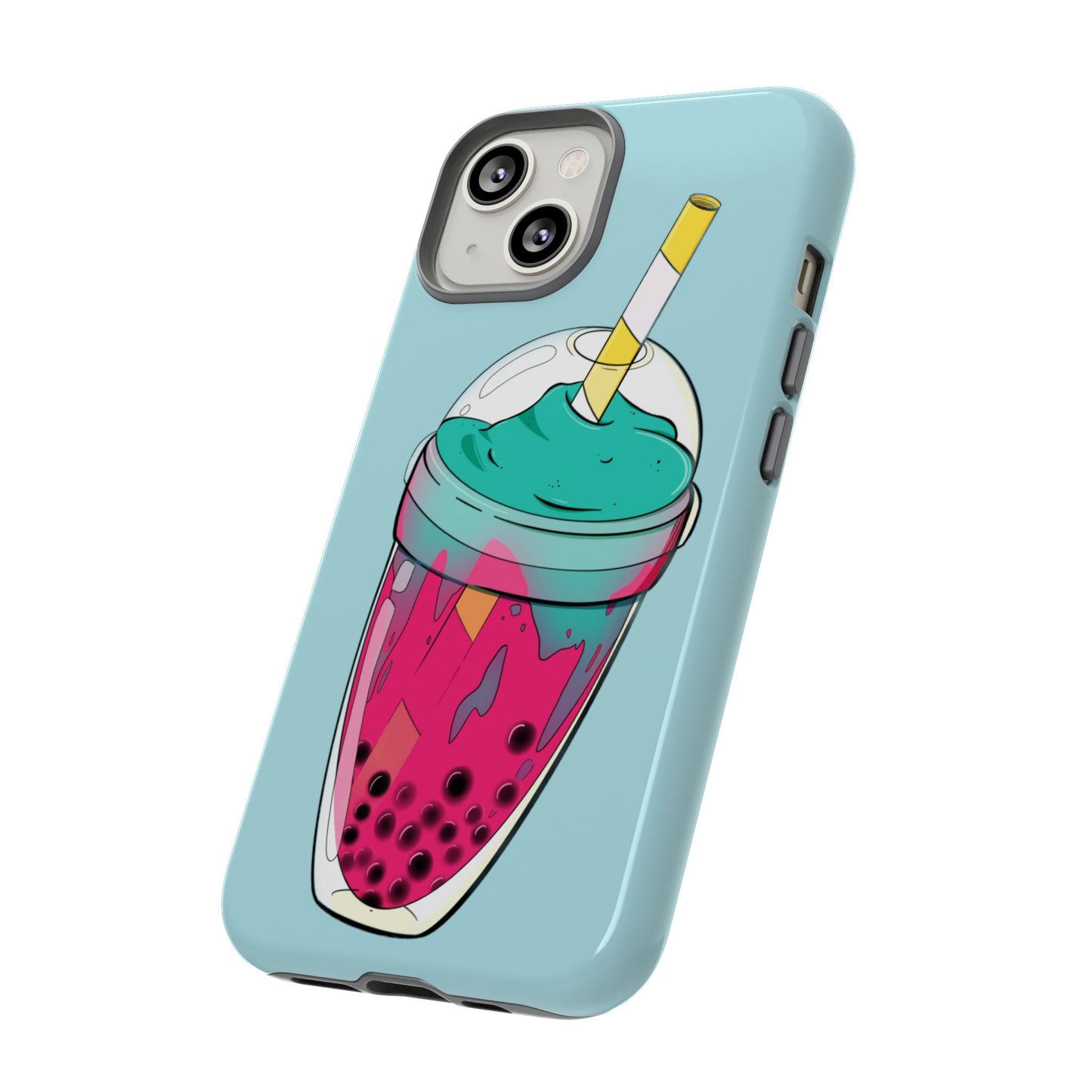 BUBBLE TEA Turquoise/Pink, Baby blue background