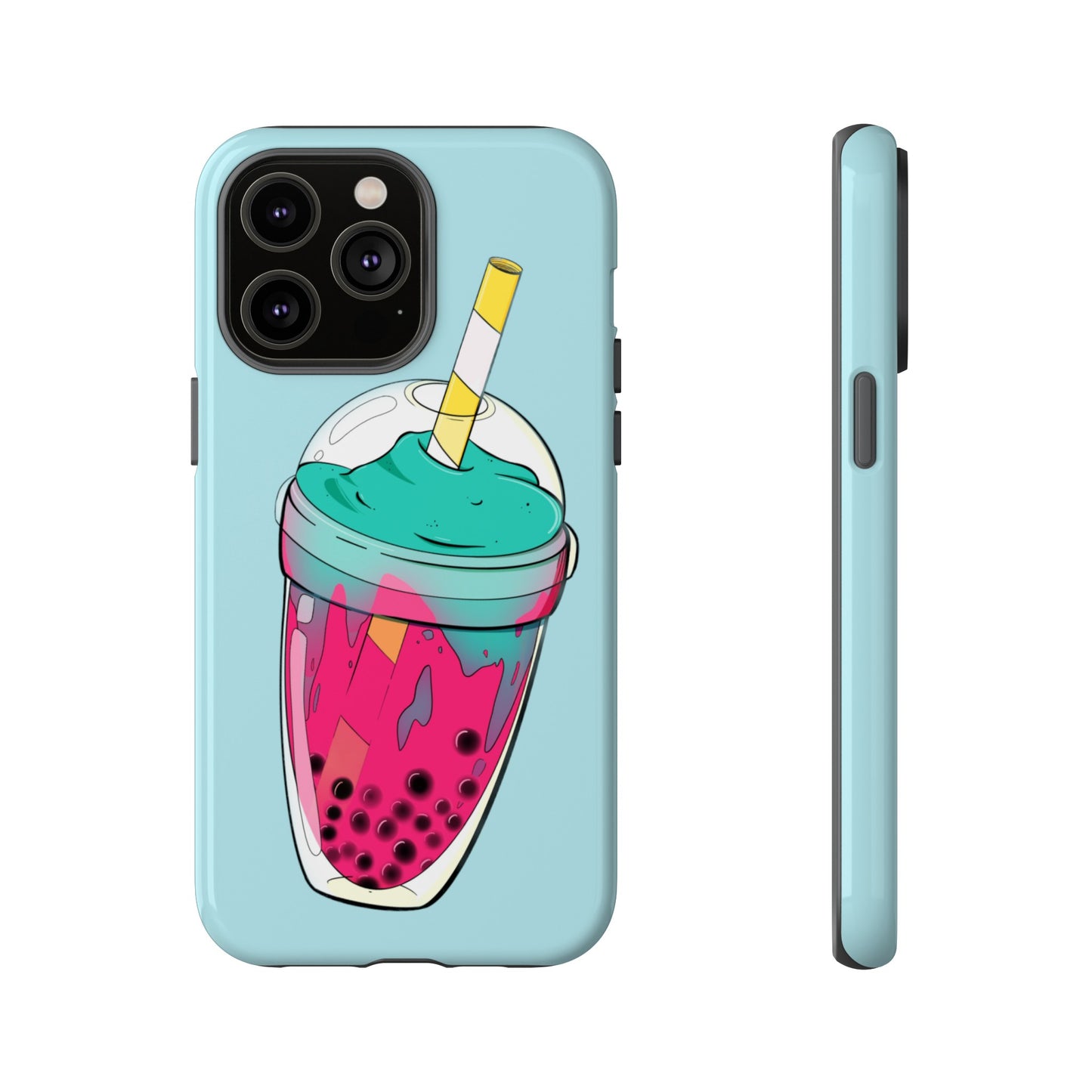 BUBBLE TEA Turquoise/Pink, Baby blue background