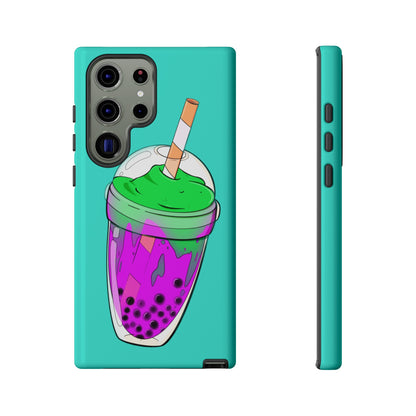 BUBBLE TEA Green/Purple, Blue background