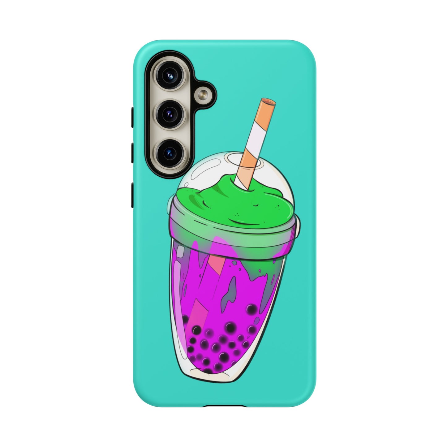 BUBBLE TEA Green/Purple, Blue background