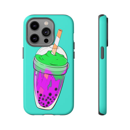 BUBBLE TEA Green/Purple, Blue background