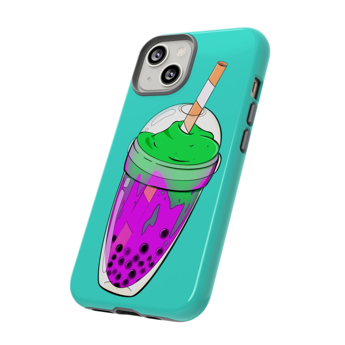 BUBBLE TEA Green/Purple, Blue background