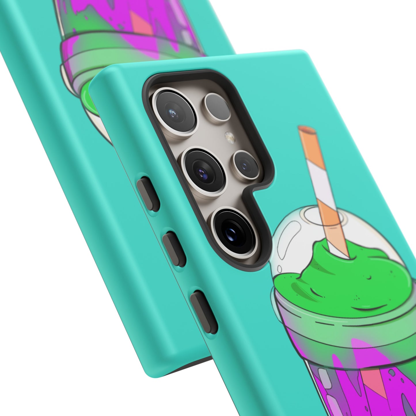 BUBBLE TEA Green/Purple, Blue background