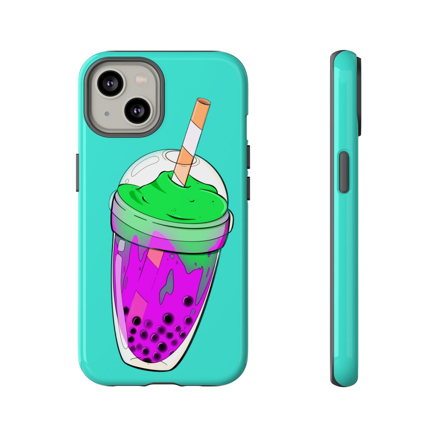 BUBBLE TEA Green/Purple, Blue background