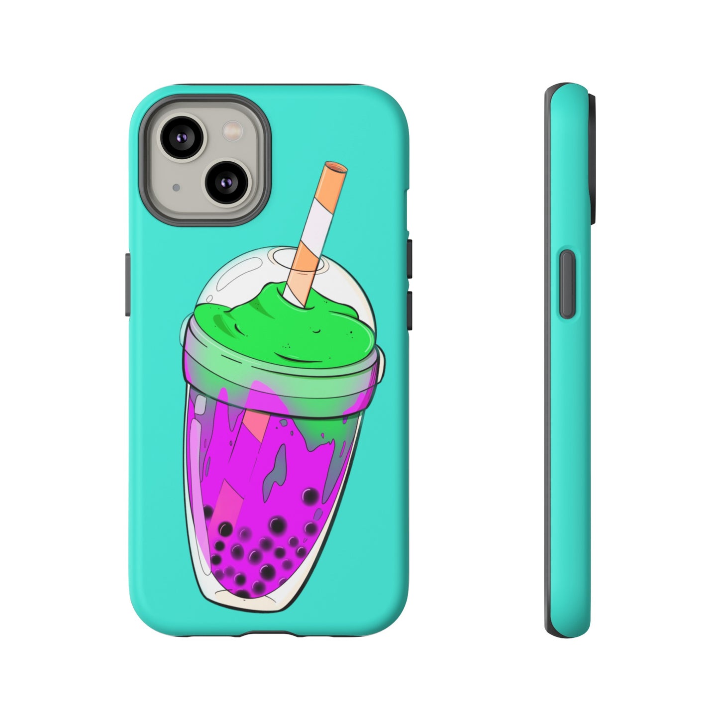 BUBBLE TEA Green/Purple, Blue background