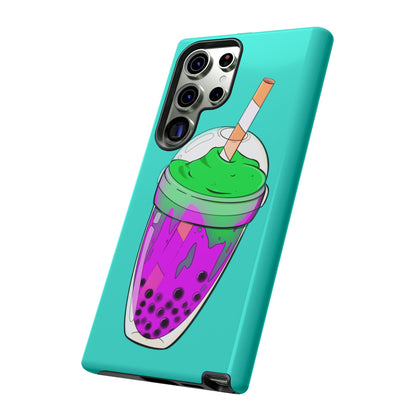 BUBBLE TEA Green/Purple, Blue background