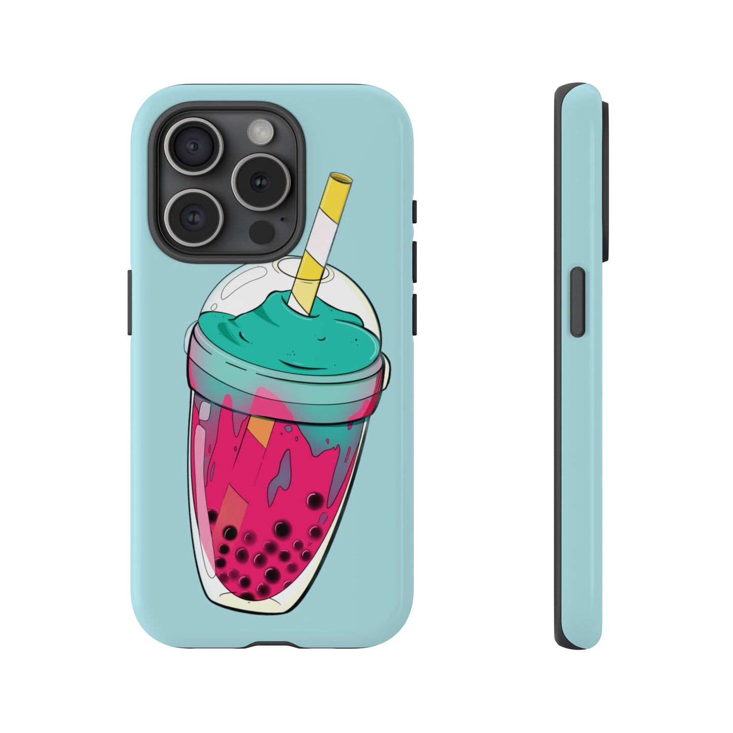 BUBBLE TEA Turquoise/Pink, Baby blue background