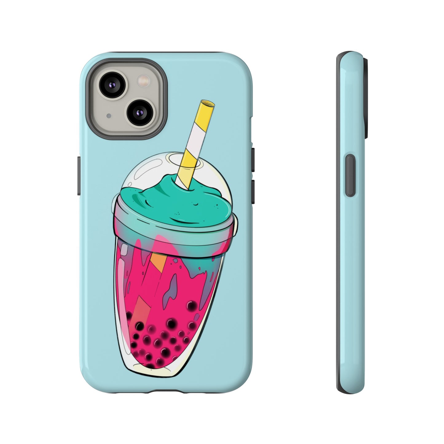 BUBBLE TEA Turquoise/Pink, Baby blue background