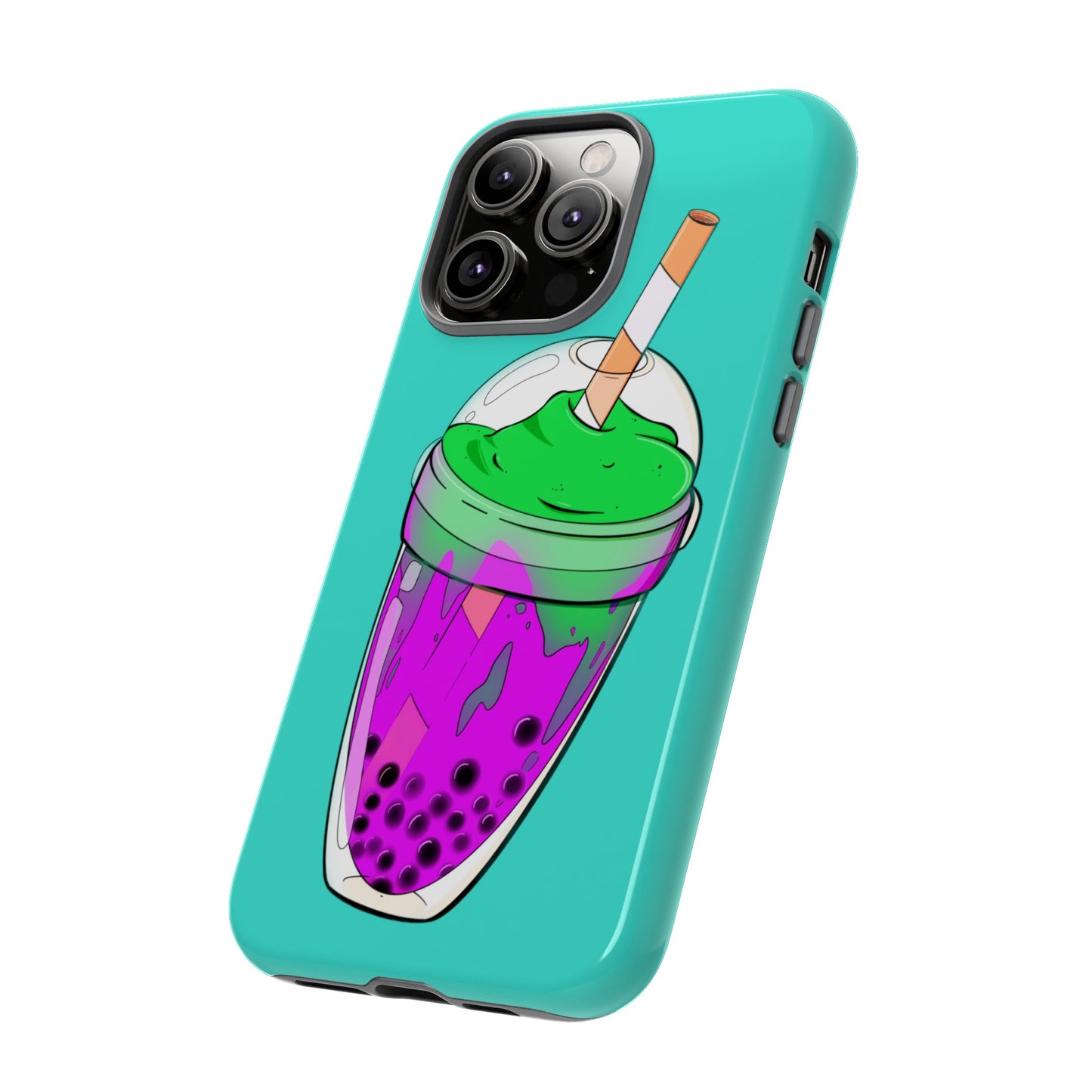 BUBBLE TEA Green/Purple, Blue background